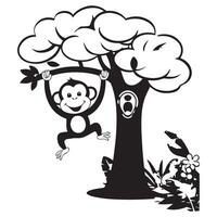 Playful Monkey on a Tree Coloring Page vector