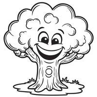 smiling tree coloring page vector