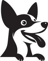 a black and white dog with its tongue out vector