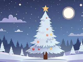 Christmas Background with White Christmas Tree in Night View vector