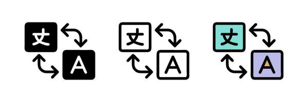 Set of icon for translator app. Chat bubbles with language translation icons in different styles. Online multi language translator. Translation app icon. Online Translator. Multilingual communication vector