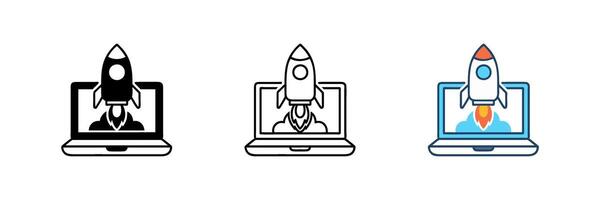 Rocket launch from laptop screen icon vector