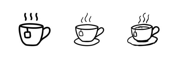Outline drawing of a steaming cup of tea, symbolizing relaxation or refreshment. vector