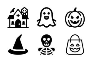 Outline drawings of Halloween themed elements, such as ghosts or pumpkins. vector