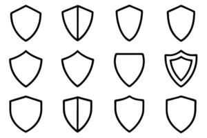 Black shield icon set featuring police badge shapes for protection and security themes. Great for web, app, and branding elements focused on safety. design. vector