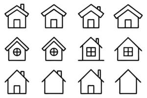 Collection of home icons in various styles, symbolizing houses, real estate, and property. Perfect for web, app, and design projects related to housing and home services vector