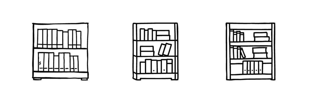 Outline drawing of bookshelves, symbolizing libraries or knowledge. vector