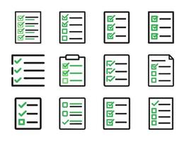 Set of checklist icons with clipboard, document, checkmark, and checkbox elements. Ideal for task management, productivity apps, and UI design. Clean illustrations. vector