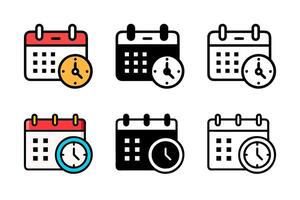 Calendar icon with clock, symbolizing important dates, reminders, and time management. Perfect for agendas, deadlines, and scheduling concepts. Clean style for versatile use. vector