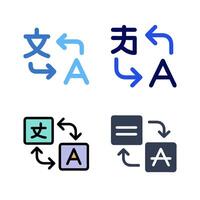 Set of icon for translator app. Chat bubbles with language translation icons in different styles. Online multi language translator. Translation app icon. Online Translator. Multilingual communication vector