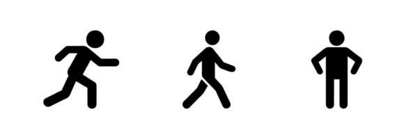 Icon set of a man standing, walking, and running. Perfect for fitness, activity tracking, and motion concepts. Simple illustration for versatile use. vector