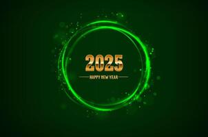Christmas and Happy New Year banner. Realistic golen numbers 2025 with glowing ring and sparkles. vector