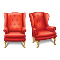 3d realistic old fashion vintage red chair in front and side view. Isolated icon illustration on white background. vector