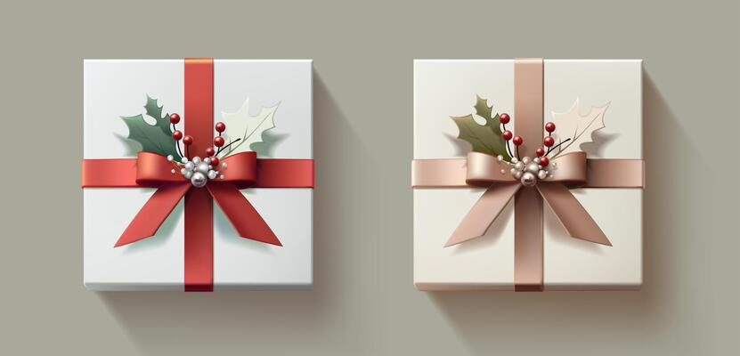 3d realistic icon illustration. Present box with ribbon, christmas presents for celebration banner.