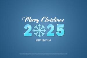 Christmas and 2025 New Year banner with big numbers and snowflake on blue background. vector