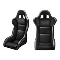 3d realistic sport car driving seat in black leather. Isolated on white background. In front and side view. vector