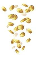 3d realistic falling golden coins. Isolated icon illustration on white background. vector