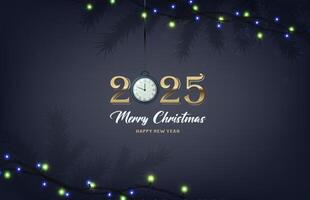 Christmas bannner countdown 2025 new year with clock. Celepration background and postcard. vector