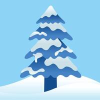 Blue Gradient Rounded Pine Tree with Snow for Winter Season on Blue Background vector