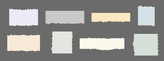 Torn paper scrap with ragged edges set. Ripped template. Piece of horizontal color paper. illustration of torn blank pages with uneven texture edges isolated vector