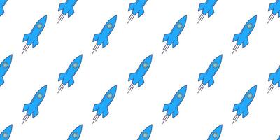 Seamless pattern with space rocket. Childish hand drawn repeat background. Simple allover pattern vector