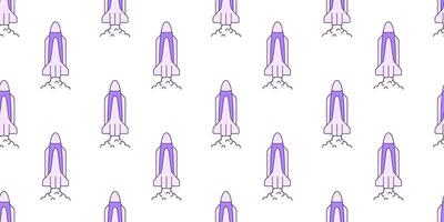Seamless pattern with violet space rocket. Childish hand drawn repeat background. vector