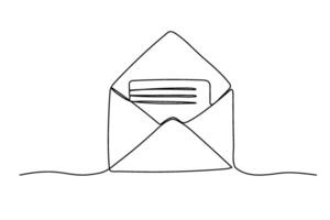 Continuous line drawing of letter with paper. Mail icon. one line illustration envelope vector