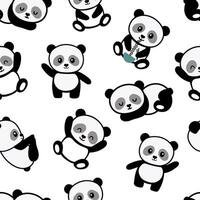 Seamless hand drawn pattern with stylized cute baby pandas in different positions - sleeping, sitting isolated on white background. Endless pattern for textiles or fabric for newborns. vector