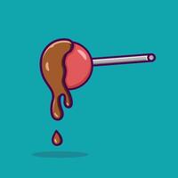 Strawberry flavored lollipop with melted chocolate topping designed in flat cartoon style. Lollipop illustration element icon. vector