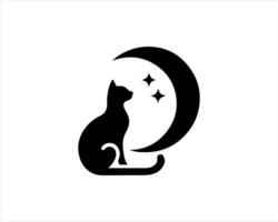Cat and moon silhouette on white background vector