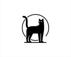 A black cat is standing in a circle on a white background vector