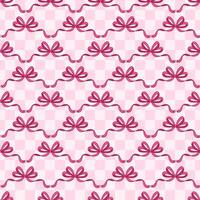 Seamless Pink Ribbon Pattern on Checkered Background vector