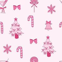 Festive Pink Christmas Pattern With Candy Canes and Trees vector