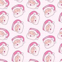 Festive Pink Santa Claus Pattern on a Grid Background vector
