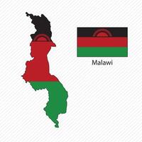 illustration with Malawi national flag with shape of Malawi map. Volume shadow on the map vector