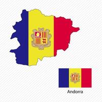 illustration with Andorra national flag with shape of Andorra map. Volume shadow on the map vector