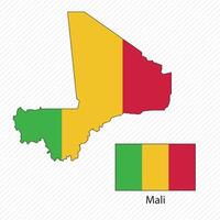 illustration with Mali national flag with shape of Mali map. Volume shadow on the map vector