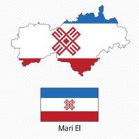 illustration with Mari EI national flag with shape of Mari EI map. Volume shadow on the map vector