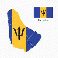 illustration with Barbados national flag with shape of Barbados map. Volume shadow on the map vector