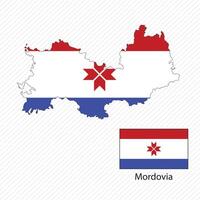 illustration with Mordovia national flag with shape of Mordovia map. Volume shadow on the map vector