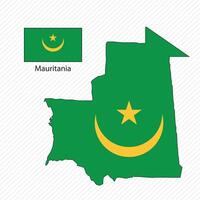 illustration with Mauritania national flag with shape of Mauritania map. Volume shadow on the map vector