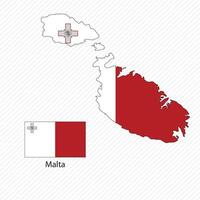 illustration with Malta national flag with shape of Malta map. Volume shadow on the map vector