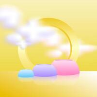 Podium for product presentation with clouds and sun. vector