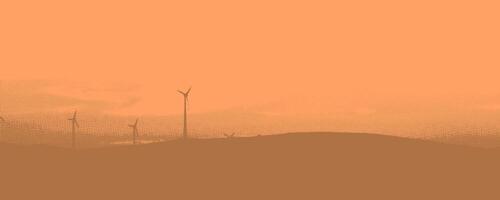 Wind turbines in the desert. Alternative energy source. vector