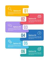 Vertical infographic with colorful labels, 6 steps to success. Business presentation, Report, Data, Banner, Milestones and Plan. vector