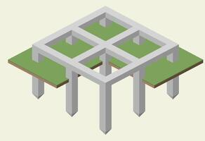 The foundation piles. Grillage sample scheme. Construction of building. Isometric view. Architectural blueprints and diagrams. Construction process vector