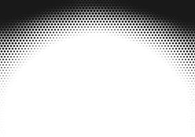 Grunge top vignette halftone textured pattern with dots. Comic pop art dotted duotone gradient element. Dots arch curved abstract template background vector