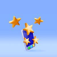 3D smartphone with customer feedback isolated. Reviews gold star in phone realistic render. vector
