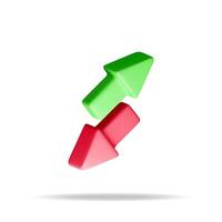 3D green up and red down arrow. Render stock exchange concept. Growth success symbol. Business market sales. vector