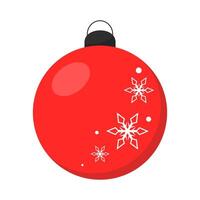 Red christmas ball with snowflakes pattern on a white background. Element for design, decor, sticker, icon. vector